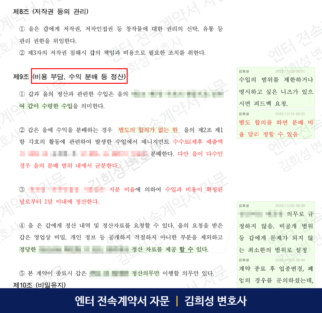 전속계약서 본문 — 계약 해지 및 종료 후 권리관계