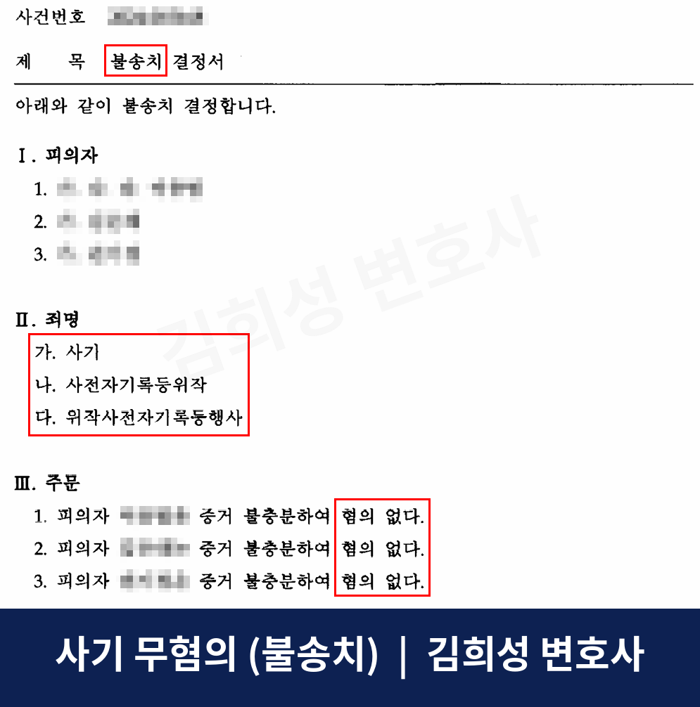 증거불충분 혐의없음 불송치 결정문