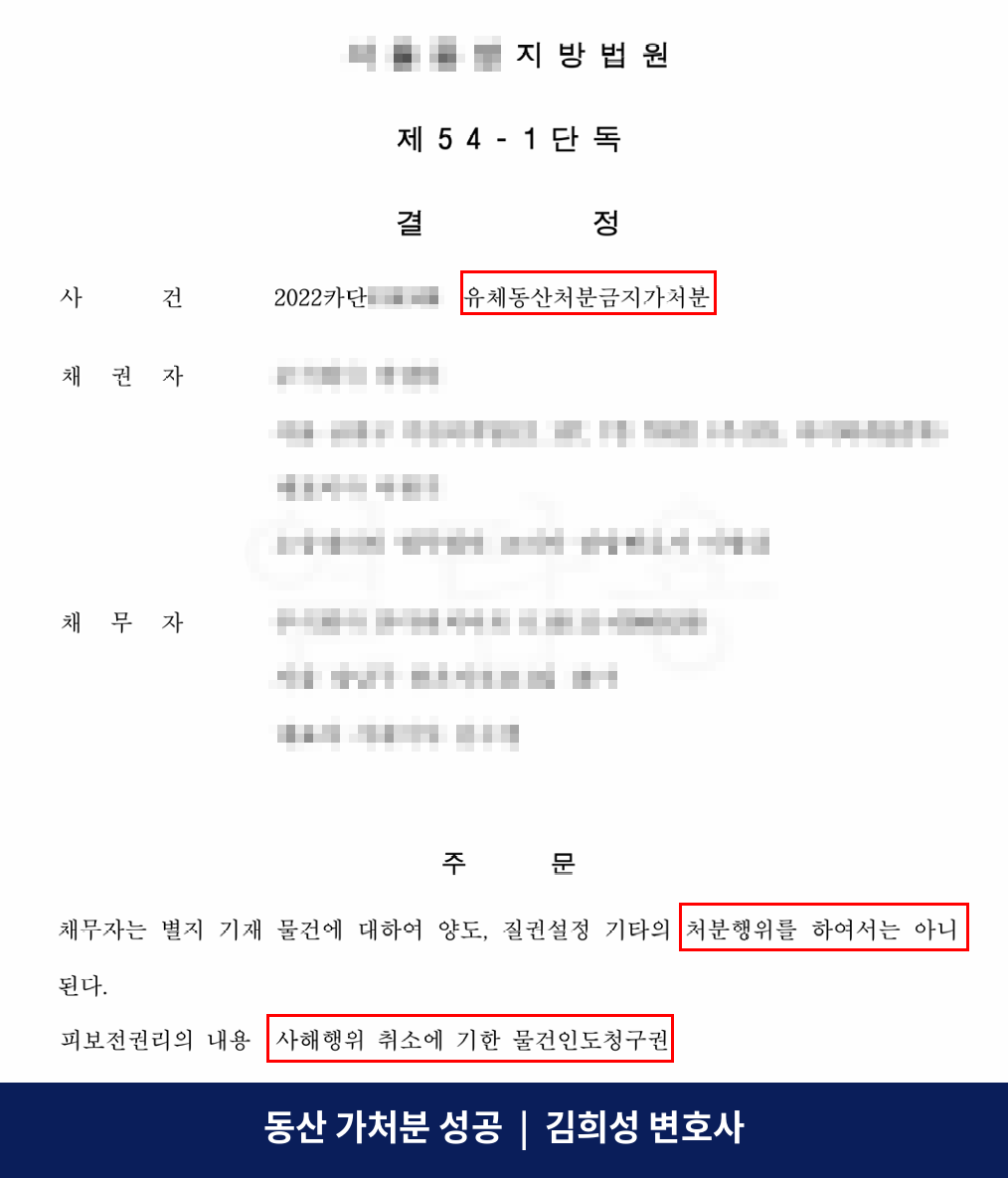 유체동산처분금지가처분 결정문