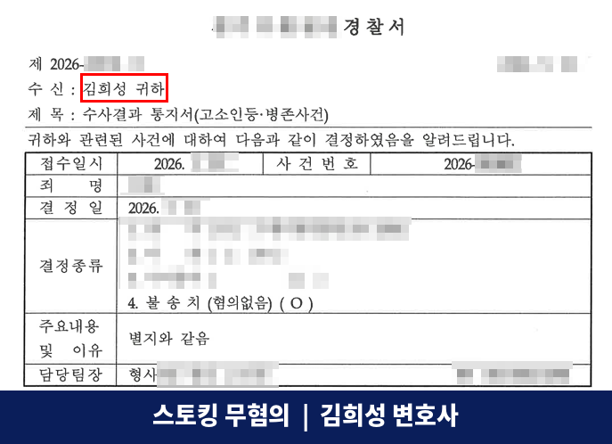 수사결과 통지서 — 불송치(혐의없음)